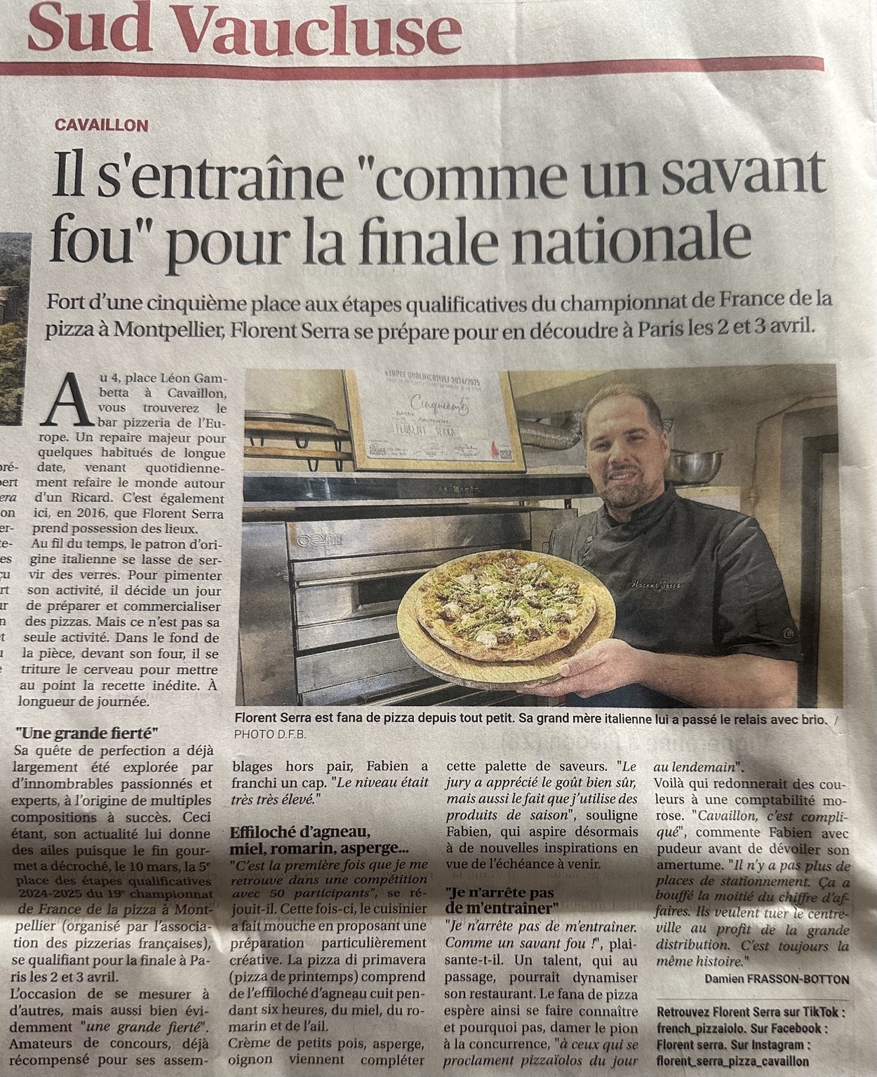 Article de presse : Florent Serra s'entraîne comme un savant fou