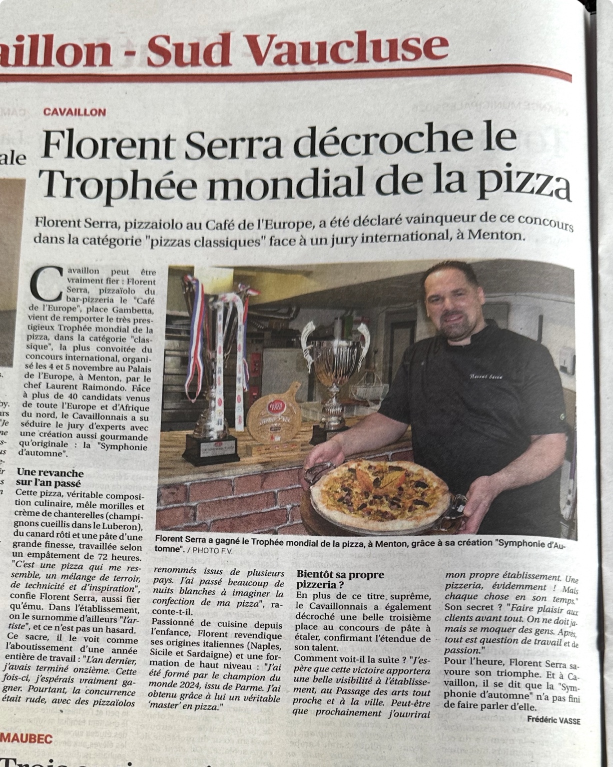 Article de presse : Florent Serra décroche le Trophée mondial de la pizza