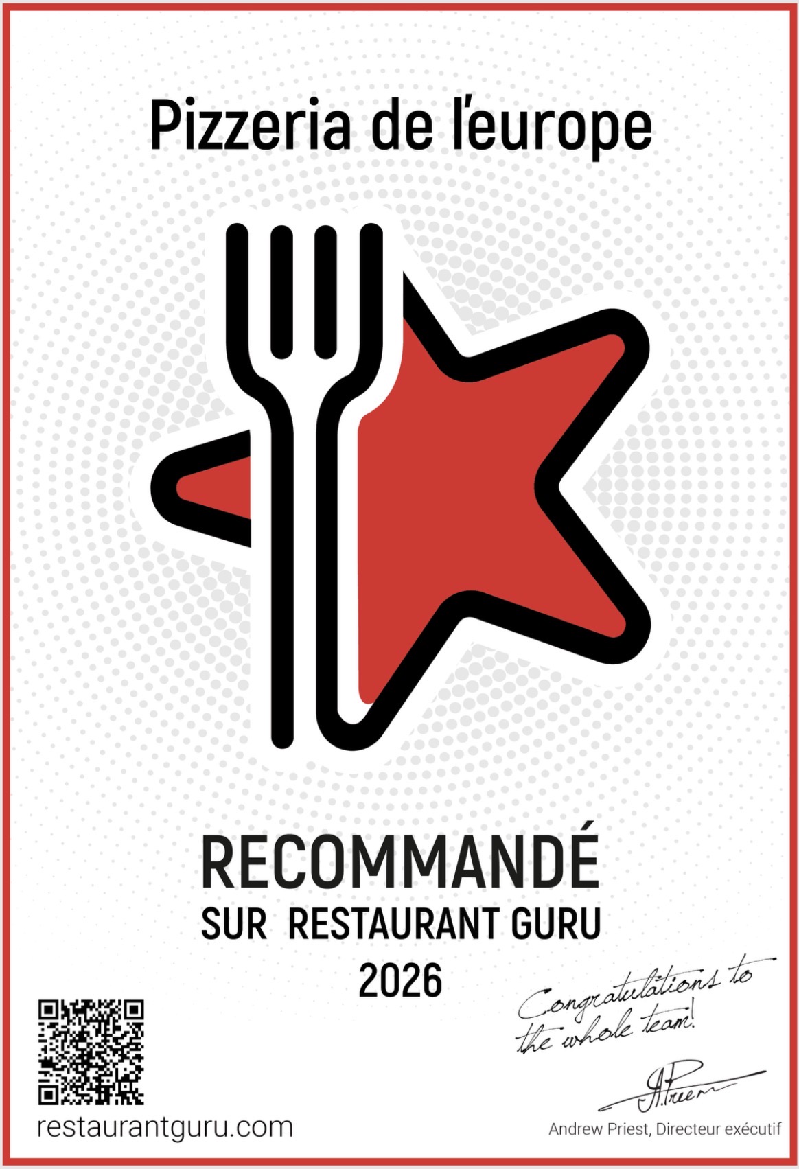 Pizzeria de l'Europe recommandée sur Restaurant Guru en 2026